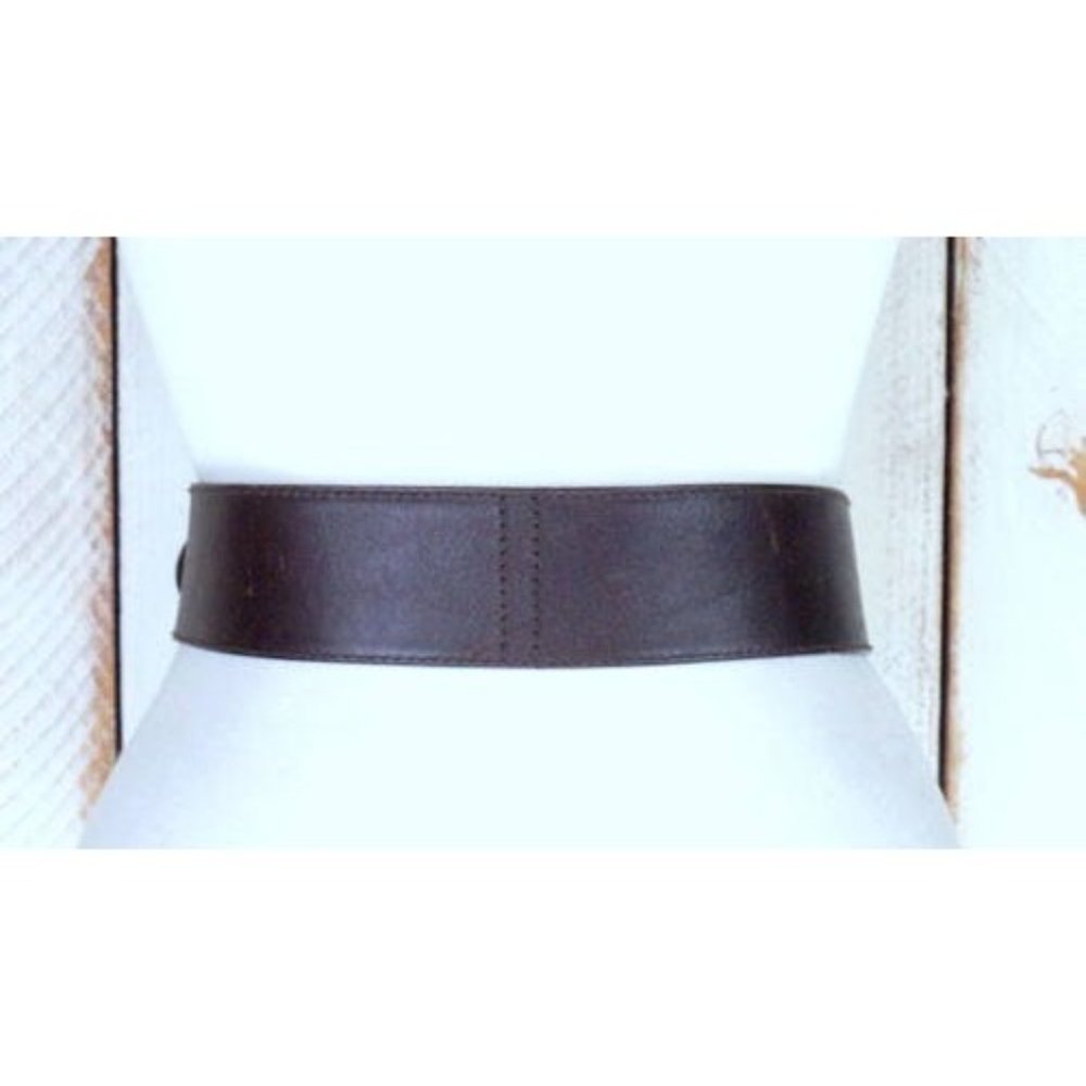 Wide dark brown leather vintage saddle belt/brass metal loop buckle belt - Picture 5 of 5